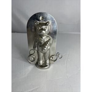 Vintage Teddy Bear Holding Christmas Tree Chocolate Candy Mold, Metal Tin